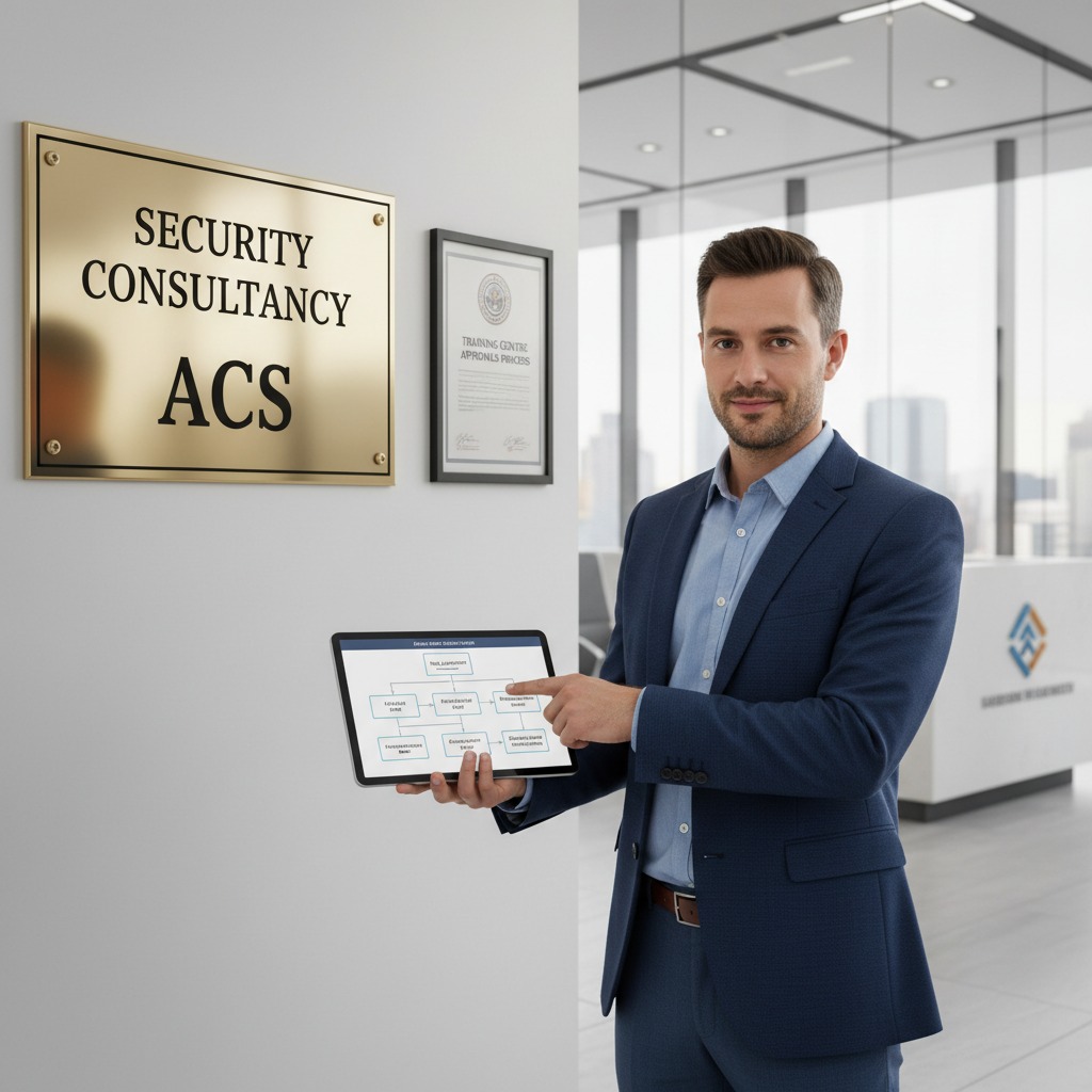 Security Consultancy ACS
Training Centre approvals process 
show a person